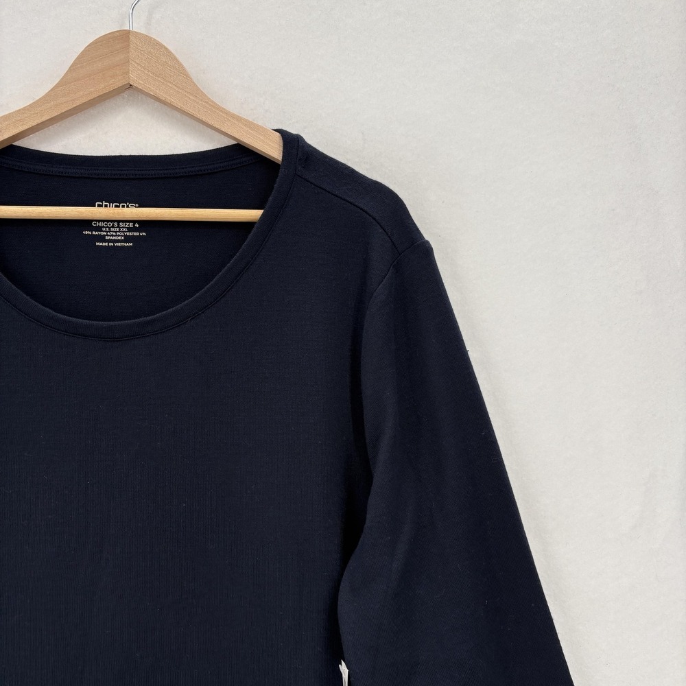 Chico's Ultimate Tee Shirt Womens XXL Navy Blue Soft Knit Long Sleeve Tunic Top - Picture 2 of 12